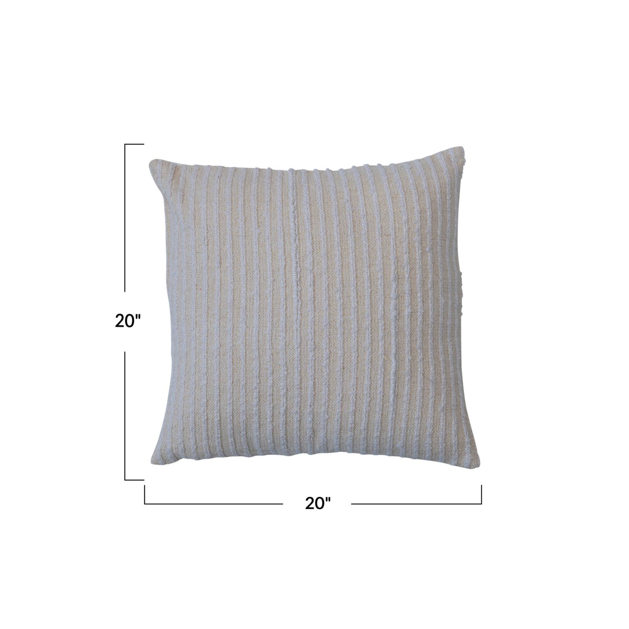 Hello Honey® 20" Beige & White Stripes with Gold Thread Cotton & Acrylic Pillow
